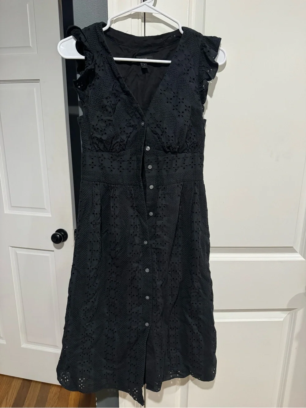 Black Eyelet Button-Front Women's Dress